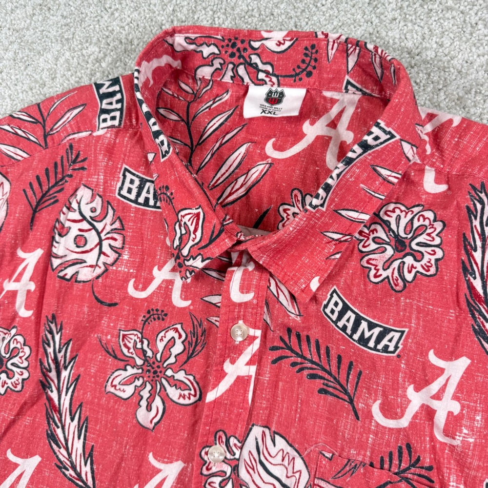 Wes and Willy Button Down Mens XXL Red‎ Alabama Crimson Tide Floral Bama Shirt